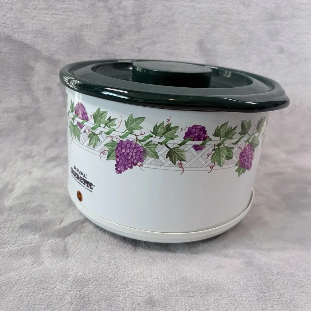 Vintage Rival Crock-Ette‎ 1 Qt Slow Cooker Grapevine Pattern Fixed Pot Warmer